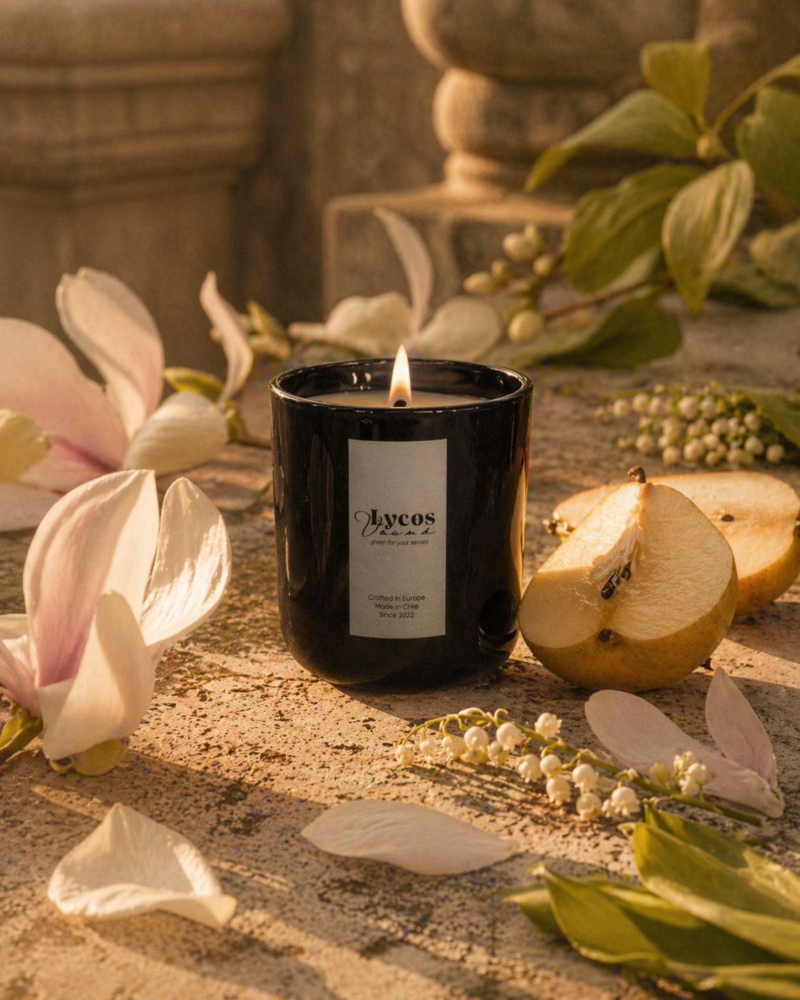 Fragancia Jardín de Peras vela aromática Lycos Vounó — pera madura floral suave · Chile
