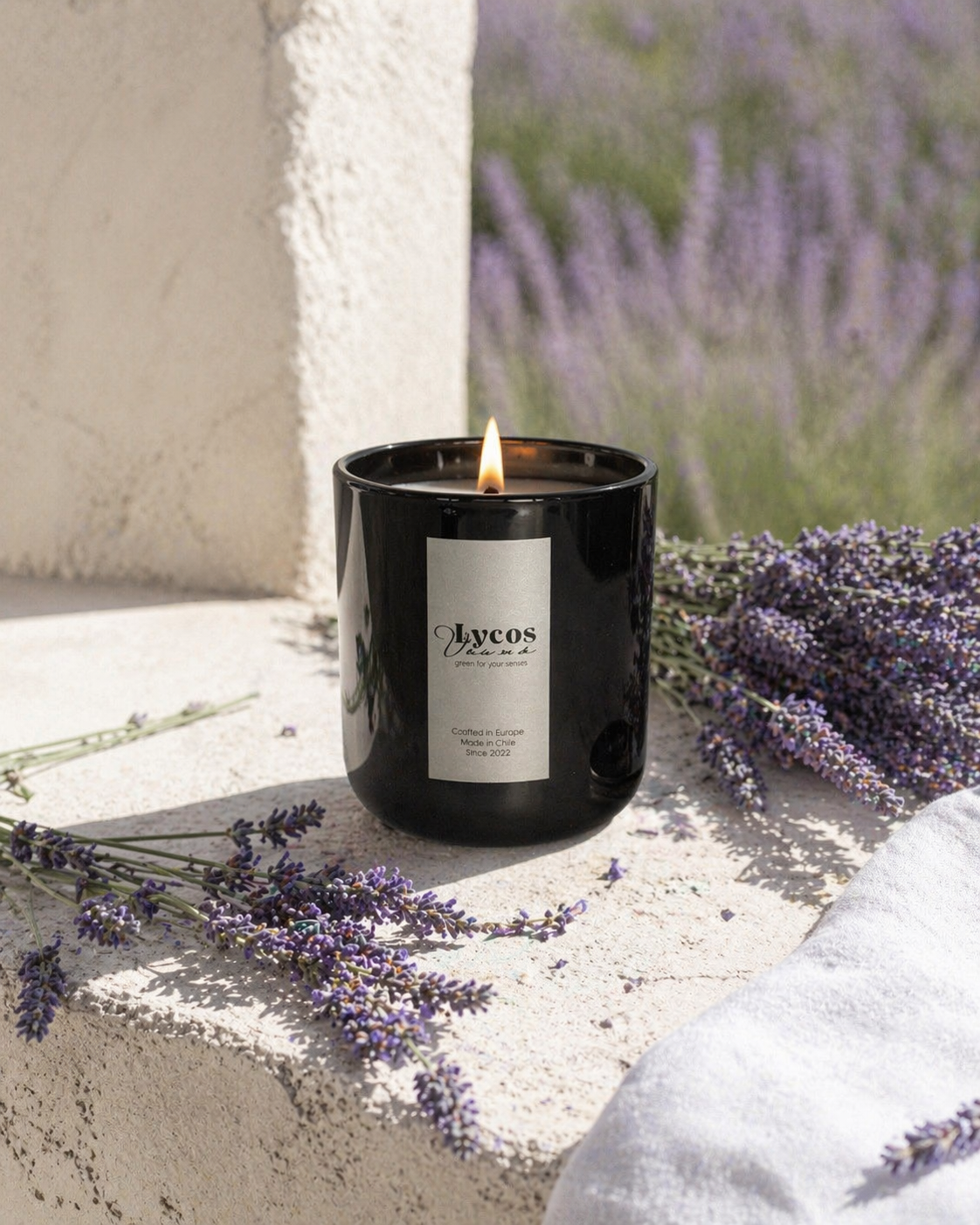 Fragancia Serene Lavender vela aromática Lycos Vounó — lavanda Provenza vainilla · Chile