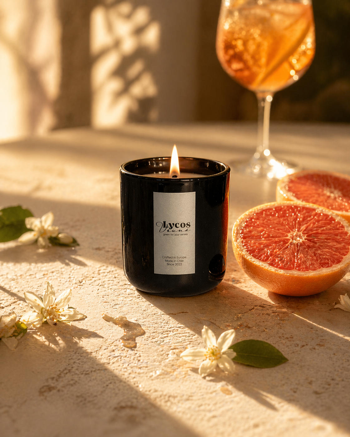 Fragancia Pomellini vela aromática Lycos Vounó — pomelo efervescente cítrico festivo · Chile