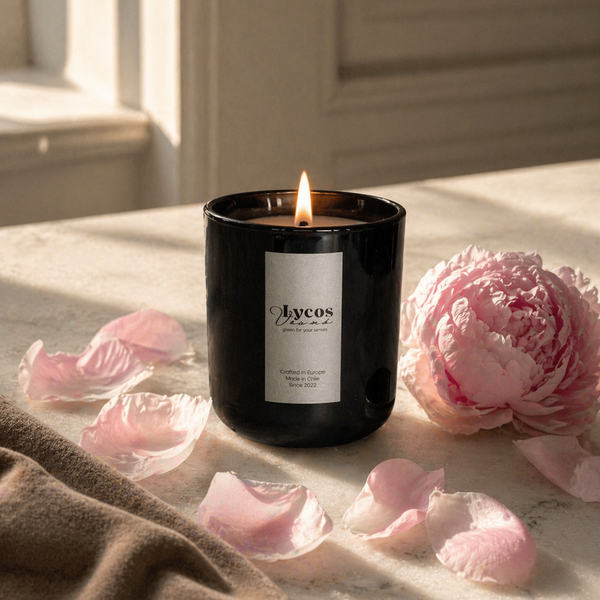 Fragancia Belgravia vela aromática Lycos Vounó — peonía gamuza iris suave · Chile