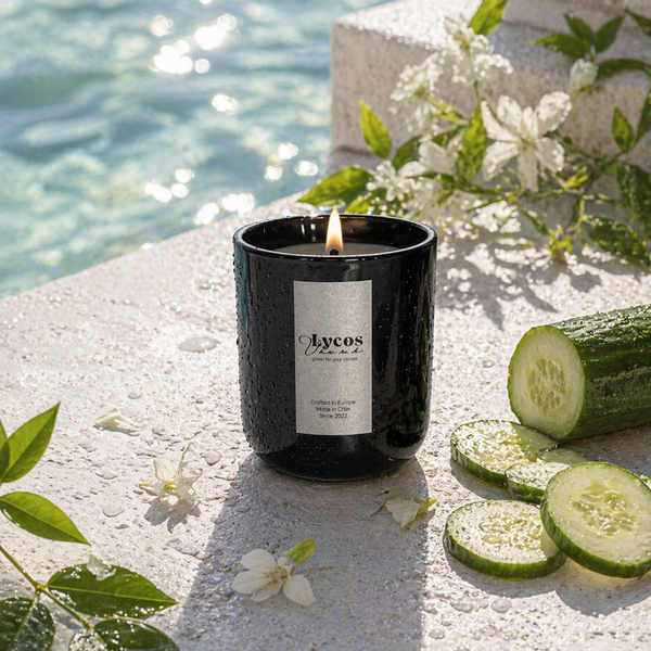 Fragancia Green vela aromática Lycos Vounó — pepino melón flor blanca fresca · Chile