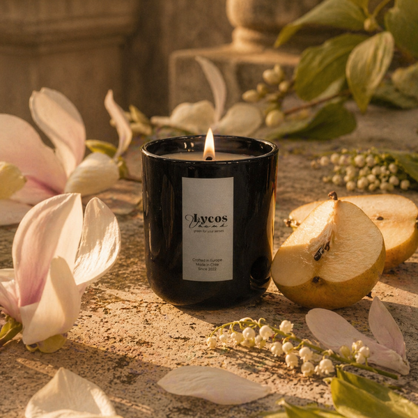 Fragancia Jardín de Peras vela aromática Lycos Vounó — pera madura floral suave · Chile
