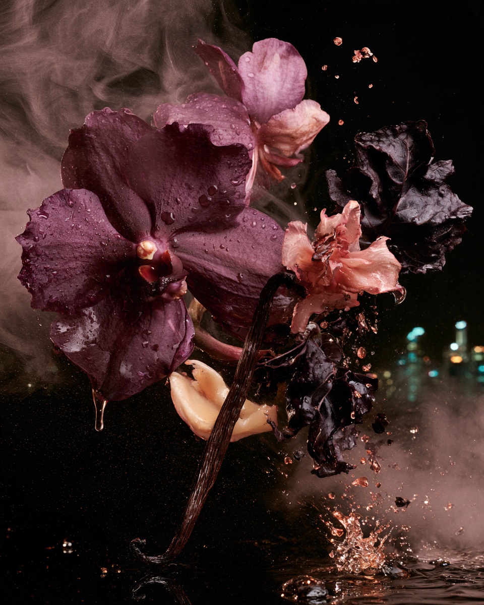 Singapore de noche: orquídea, vainilla y pachulí en la humedad tropical, con las luces de la ciudad al fondo